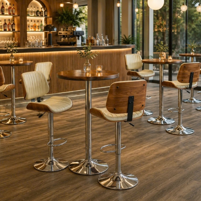Ghế bar chân trụ điều chỉnh độ cao lưng gỗ plywood bọc da cao cấp: SG - 4136 - $hienthicat